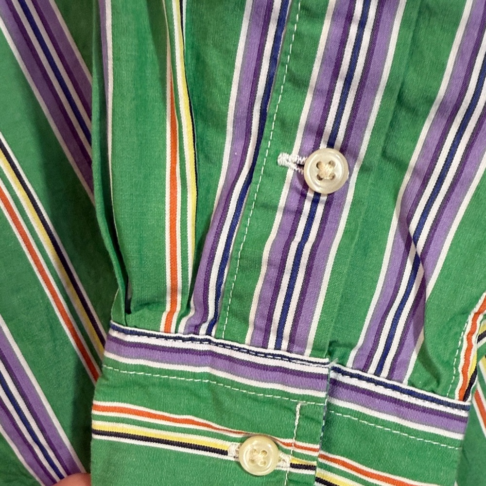 Ralph Lauren Boys Shirt Button Down long Sleeve With Green and Purple Strips EUC - Picture 4 of 9